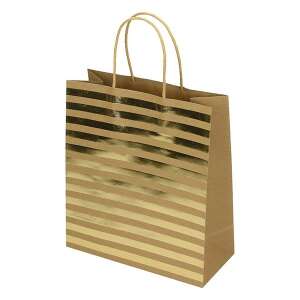 Barna papír ajándék tasak arany csíkokkal, CREATIVE ECO Special Plus M 22x25x10 cm - Művészet & Hobbi