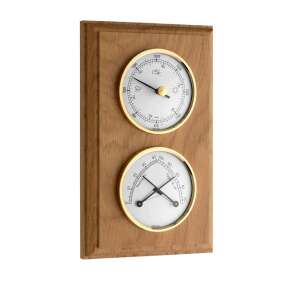 Barometer, thermometer and hygrometer combination on oak wood background - Tire pressure gauge