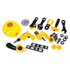Toy tools set for kids, includes drill, hammer, wrench, screwdriver, saw, nuts, bolts, gears, and more - DIY Craft Kit
