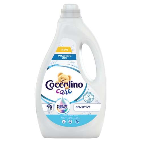 Gel de spălare Coccolino Care Sensitive, 1,72L, 43 spălări, formulă delicată, pentru pielea sensibilă, hipoalergenic, pentru haine de bebeluși, detergent de rufe