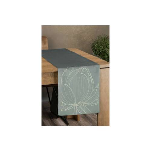 Blink12 bársony asztali futó ezüst színben virágmintával, 35x180 cm