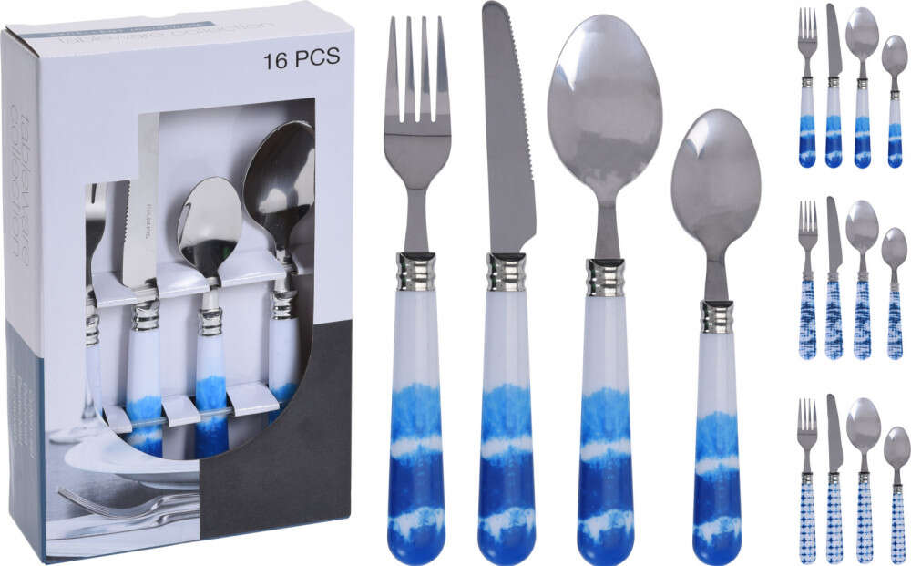 Evőeszköz készlet 16 részes vegyes mintás nyéllel (GY)