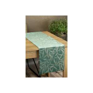 Eurofirany Bársony Asztali Futó - Sötét Menta Arany Levelek - 35x140 cm