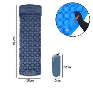 Inflatable camping mattress with built-in pump, 190x60x5 cm, blue - Camping Mat