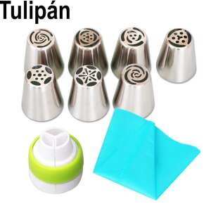 Sada na zdobenie tort s ​​silikónovým vreckom na zdobenie, 7 tryskami z nehrdzavejúcej ocele, vzor tulipánu - Pomôcky na dekoráciu koláčov