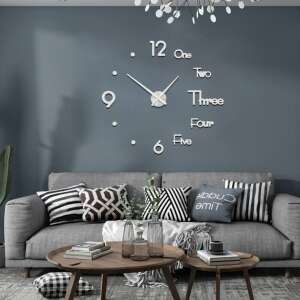 Large 3D DIY Wall Clock, Modern Home Decor, Silver - Men's Watch