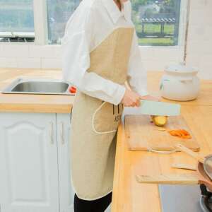 Beige waterproof kitchen apron with double pockets and velcro closure - Apron