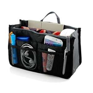 Black handbag organizer with multiple pockets and compartments for organizing your essentials - Luggage organizer