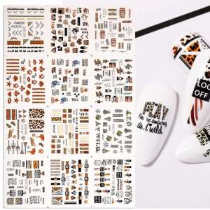 Leopárd, törzsi és geometriai körmök matricák, 12 lap köröm díszítő matricák - Körömmatrica