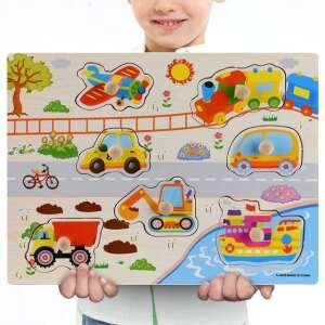 Holzpuzzle für Kinder mit Fahrzeugen, mit Flugzeug, Zug, Auto, Bagger, LKW und Boot - Babywalker, Lauflernhilfen und Entwicklungsspiele für Kleinkinder