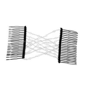 Black hair comb with white beads, hair accessory - Hair Clip, Headband