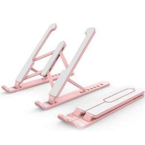 Adjustable pink aluminum laptop stand, ergonomic design, portable, lightweight, foldable, heat dissipation, improved posture - Laptop Stand