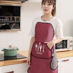 Red waterproof kitchen apron with two pockets and velcro closure - Apron