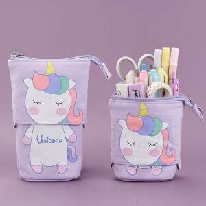 Purple unicorn pencil case, standing pencil case, stationery organizer, school supplies, cute unicorn design - Pencil Case