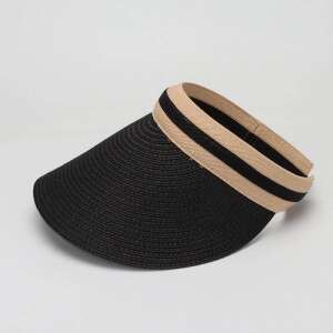Black straw visor hat with adjustable strap - Women's Hat