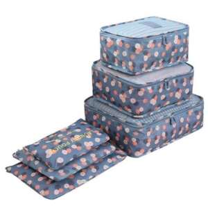 Set de 6 organizatoare pentru valize, culoare albastră cu model floral - Modă și îmbrăcăminte