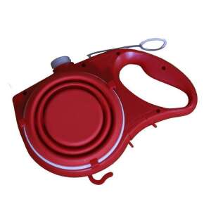 Red dog leash with built-in water bowl and poop bag dispenser - Leash