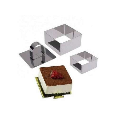 Set mit 3 quadratischen Tortenringen aus Edelstahl zum Backen von Mousse-Torten, Desserts und Gebäck