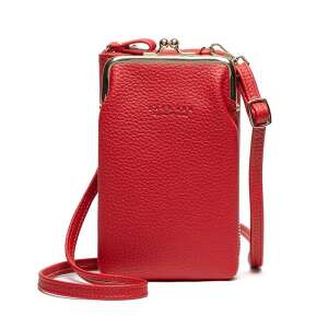 Red PU leather crossbody phone bag with zipper closure, adjustable strap, perfect for carrying essentials like cards, cash, and phone - Shoulder Bag