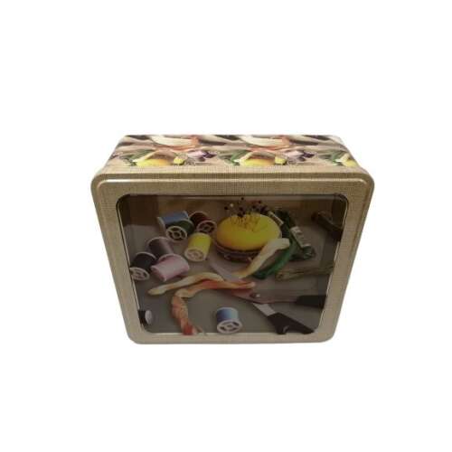 Fém varrós doboz 23,5X22X8,8 cm Bézs mintás
