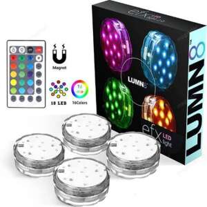 Set of 4 RGB LED pool lights, 16 lighting modes, waterproof, remote control, for swimming pool, spa, pond - Water feature
