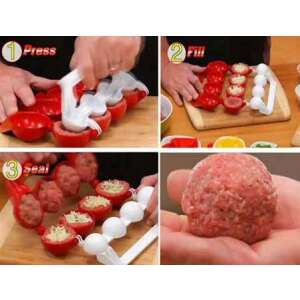 Fleischbällchen-Maker, Fleischbällchen-Form, wie man Fleischbällchen macht, einfache Fleischbällchen, perfekte Fleischbällchen, rot und weißes Plastik, Küchenhelfer, Küchenwerkzeug, Kochwerkzeug - Küchenaccessories