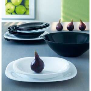 Luminarc Carine 19 részes fekete-fehér étkezőkészlet, tányérokkal, tálakkal és egy tálalótállal - Luminarc