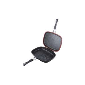 Berlinger Haus double grill pan, 32 cm, black with red rim, open, showing both sides - Cookware & bakeware