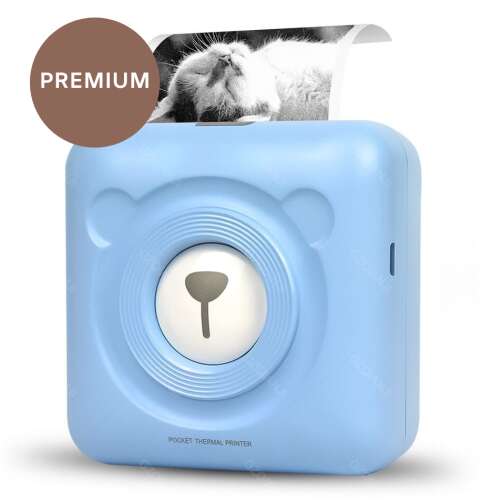 PeriPage Mini A6 prenosná tepelná tlačiareň v modrej farbe, so roztomilým dizajnom medveďa, ideálna na tlač fotografií zo smartfónu