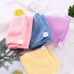 Set of 4 microfiber hair drying towels in pink, blue, yellow and purple colors - Decoration