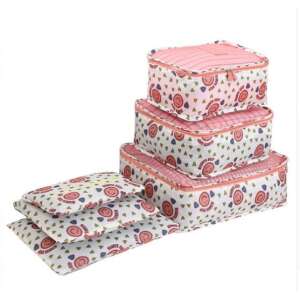 6 piece pink suitcase organizer set with smiley face pattern - Luggage organizer
