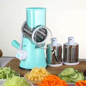 Multifunctional vegetable chopper with 3 interchangeable blades for slicing, grating, and julienning vegetables - Hand Chopper