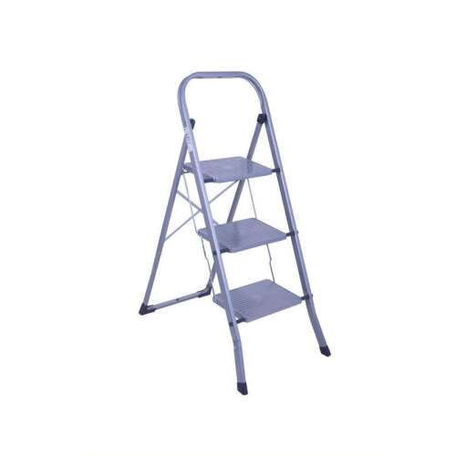 Grey metal 3-step step ladder, foldable, sturdy, safe, easy to store
