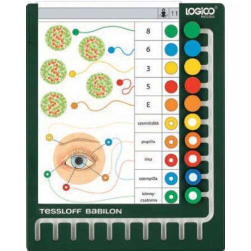 LOGICO Piccolo - BABILON Rahmen mit 10 farbigen Scheiben und einer Aufgabenkarte zur Augenanatomie