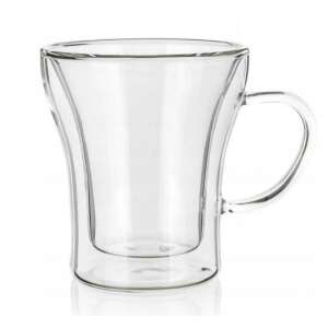 Duplafalú üveg bögre, 200ml, átlátszó, fogantyúval - Banquet