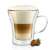 Duplafalú üveg bögre, 200ml, cappuccinoval töltve, átlátszó, fogantyúval