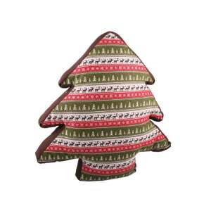 Karácsonyfa alakú párna piros-zöld rénszarvas mintával - Díszpárna