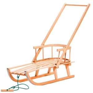 Wooden sled with backrest and removable push handle, perfect for kids - Sled