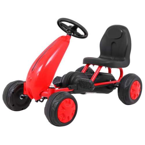 Go-Kart roșu pentru copii, cu pedale, cu scaun negru și volan