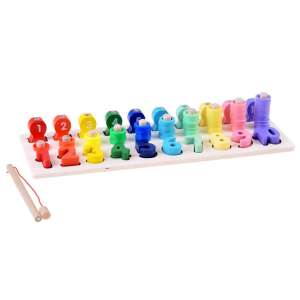 Joc de puzzle din lemn cu numere și pescuit pentru copii, cu pești colorati și numere de la 1 la 10 - Jocuri educative pentru școlari