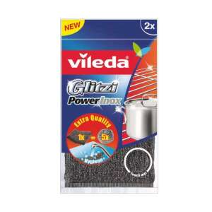 Шкурки за миене Vileda Glitzi Power Inox, 2 опаковки, неръждаема стомана, екстра качество, 5 пъти по-дълъг живот, за премахване на упорити замърсявания, touch me - Ръчно миене на съдове