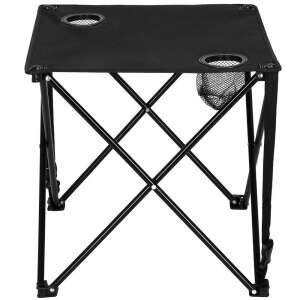 Black folding camping table with cup holders and a mesh bag, 46x46x45 cm - Sport & Leisure
