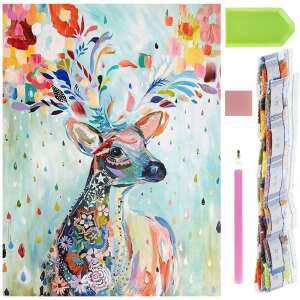 5D Diamond Painting Kit, 30x40cm, Deer with Flowers - Diamond painting kit
