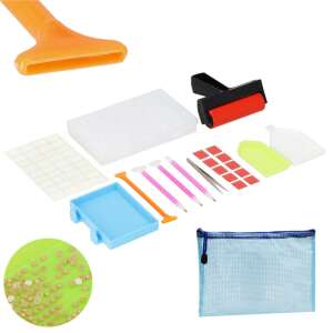 Diamond painting tools kit with 22 pieces, including a roller, tweezers, pens, trays, and a storage bag - Art & Craft