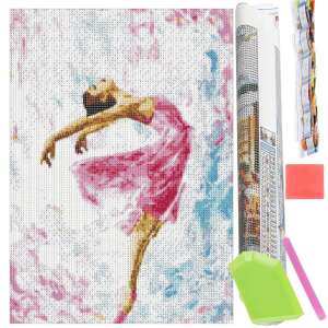 Diamantmalerei-Set mit Ballerina-Motiv, 30x40cm, beinhaltet Leinwand, Diamanten, Werkzeuge und Anleitung - Springos