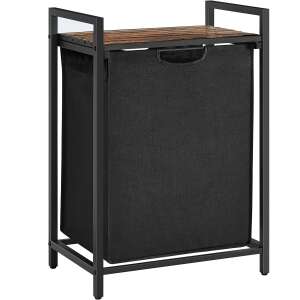Szennyeskosár, 1 tárolórekesz, 1 kivehető Oxford szövetzsák, polc, fémkeret, 65 literes, 50 x 33 x 72 cm, rusztikus barna és fekete színben