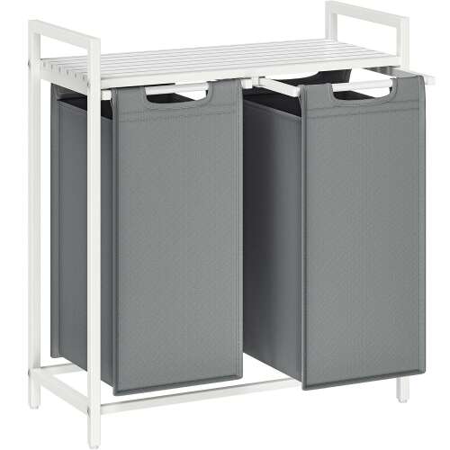 VASAGLE 2-compartment laundry hamper with shelf, white and light gray
