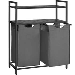 VASAGLE laundry sorter with 2 removable bags, 2 shelves, black and gray - VASAGLE Laundry Basket