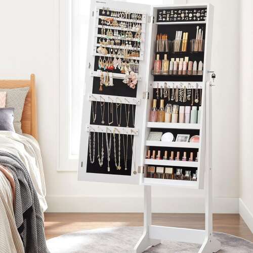 SONGMICS jewelry cabinet with mirror, white, full length mirror, jewelry storage, makeup storage