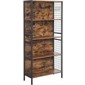 VASAGLE 4-tier bookshelf, rustic brown and black, metal frame and MDF shelves, 74x30x155cm - VASAGLE